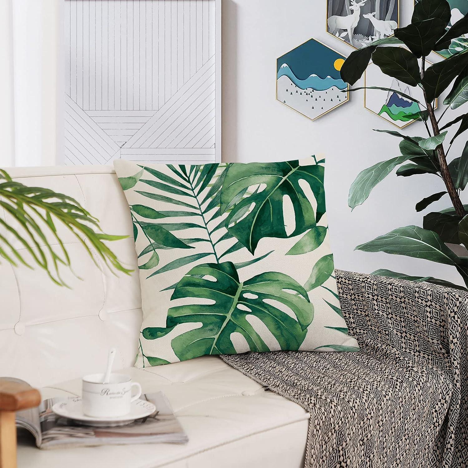 Green Plant Throw Pillow Case  - Outdoor Furniture Green 评论和价格