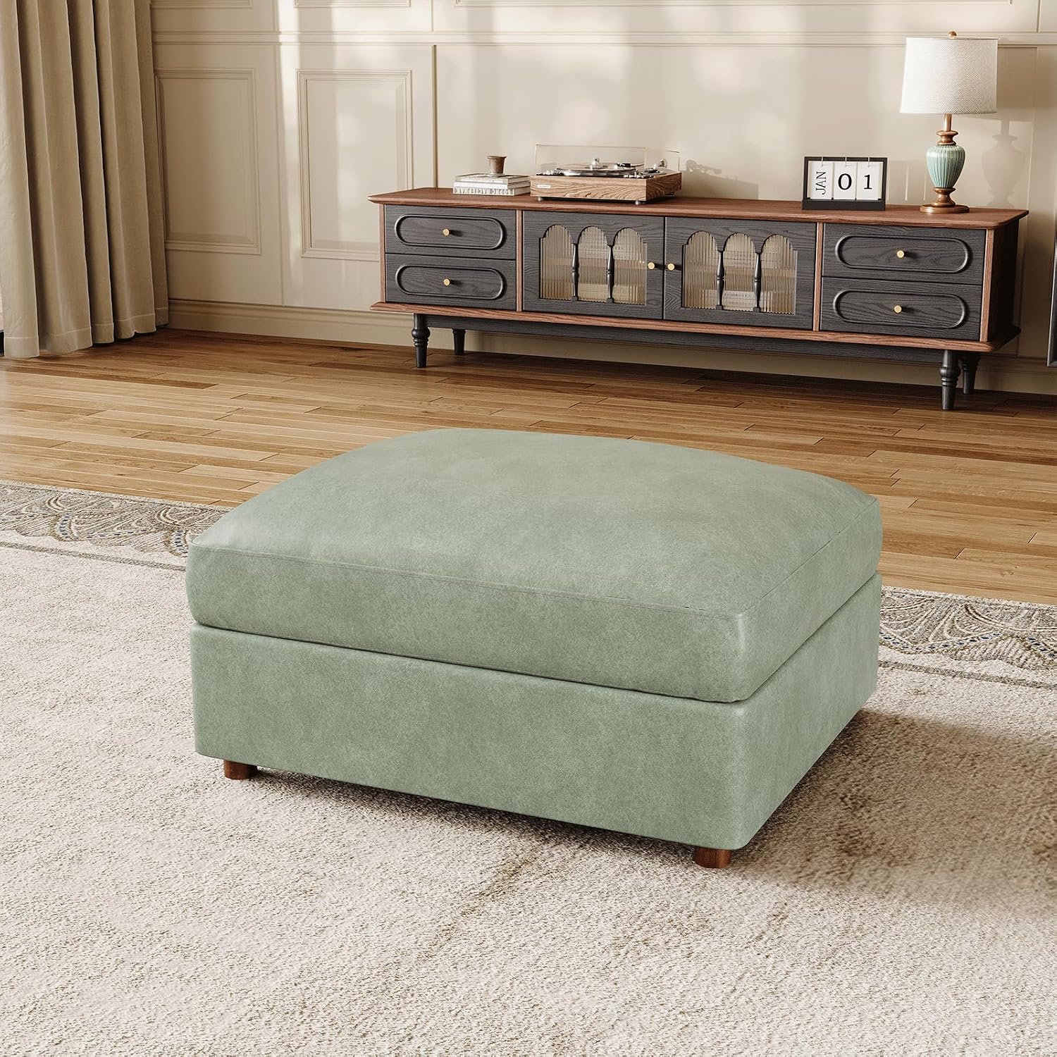 Green Faux Leather Ottoman Mod - Outdoor Furniture Green 评论和价格