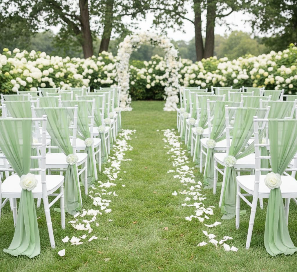 10pcs Green Chiffon Chair Sash - Outdoor Furniture Green 评论和价格